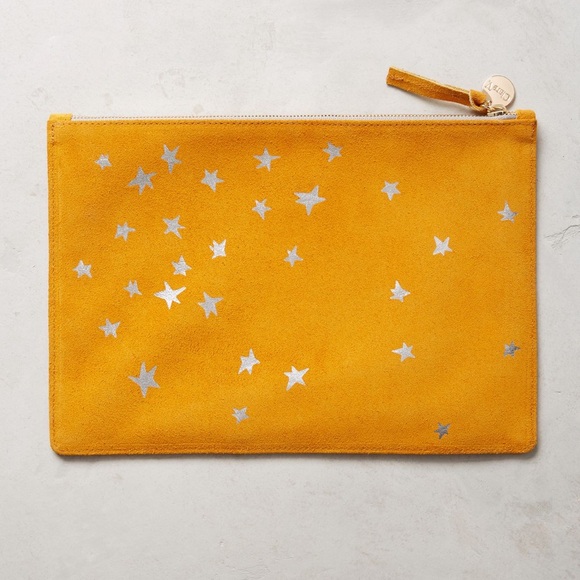 CLARE V Star Pattern Flat Clutch Pouch - Mustard Yellow - Picture 2 of 11
